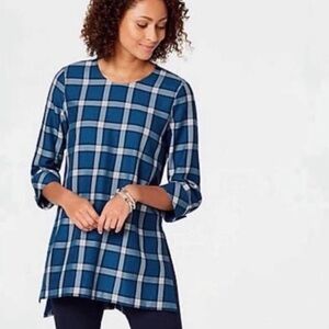 J. Jill Blue White Windowpane Atlantic
Tartan Plaid Swing Tunic Top